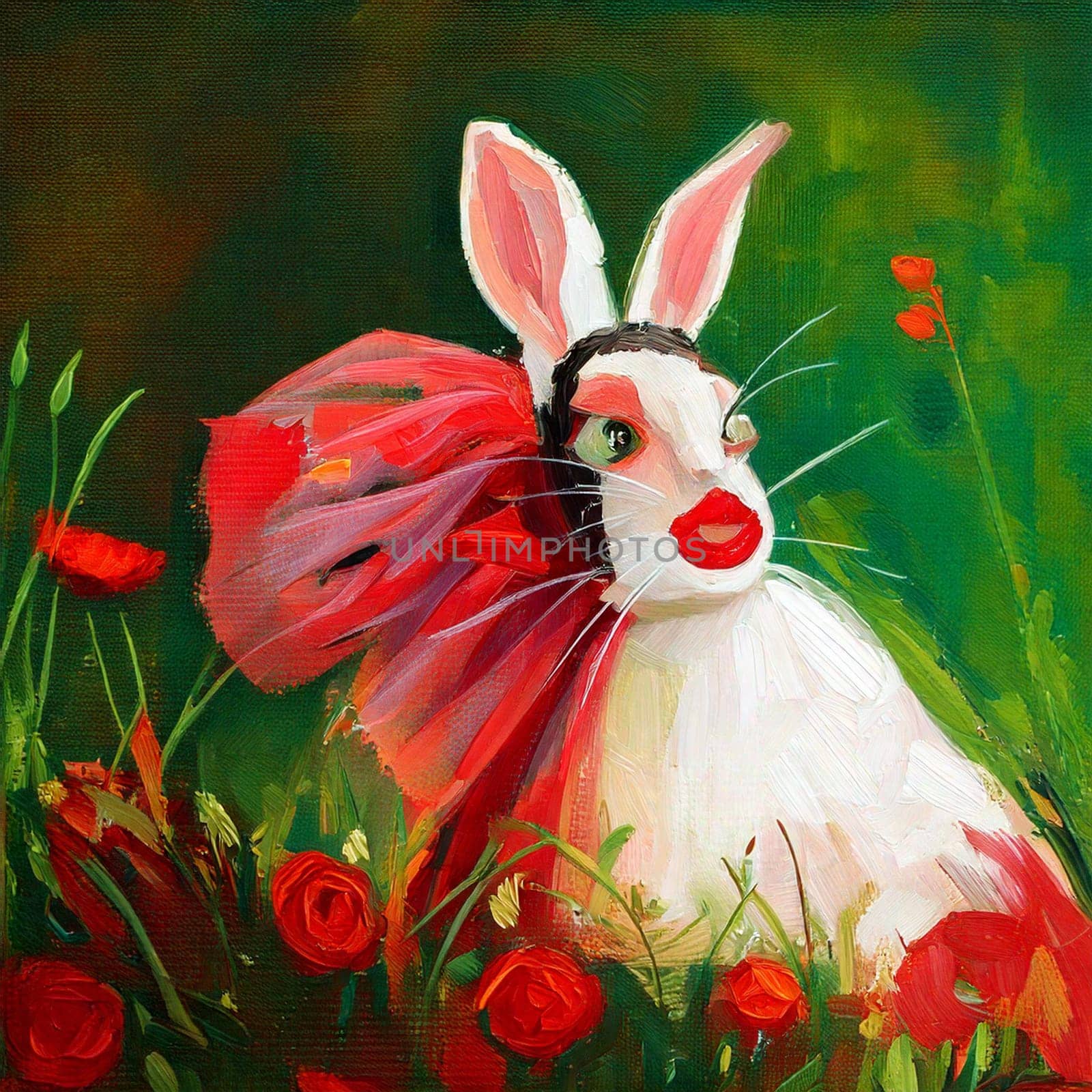 Whimsical Bunny Woman In A Field Of Flowers - Generative Art