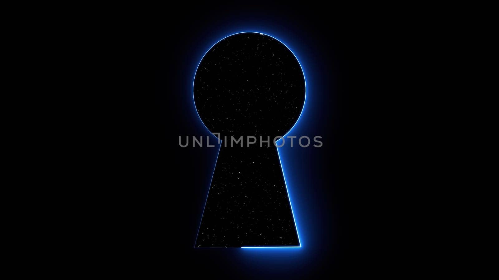 Neon keyhole with stars. Computer generated 3d render