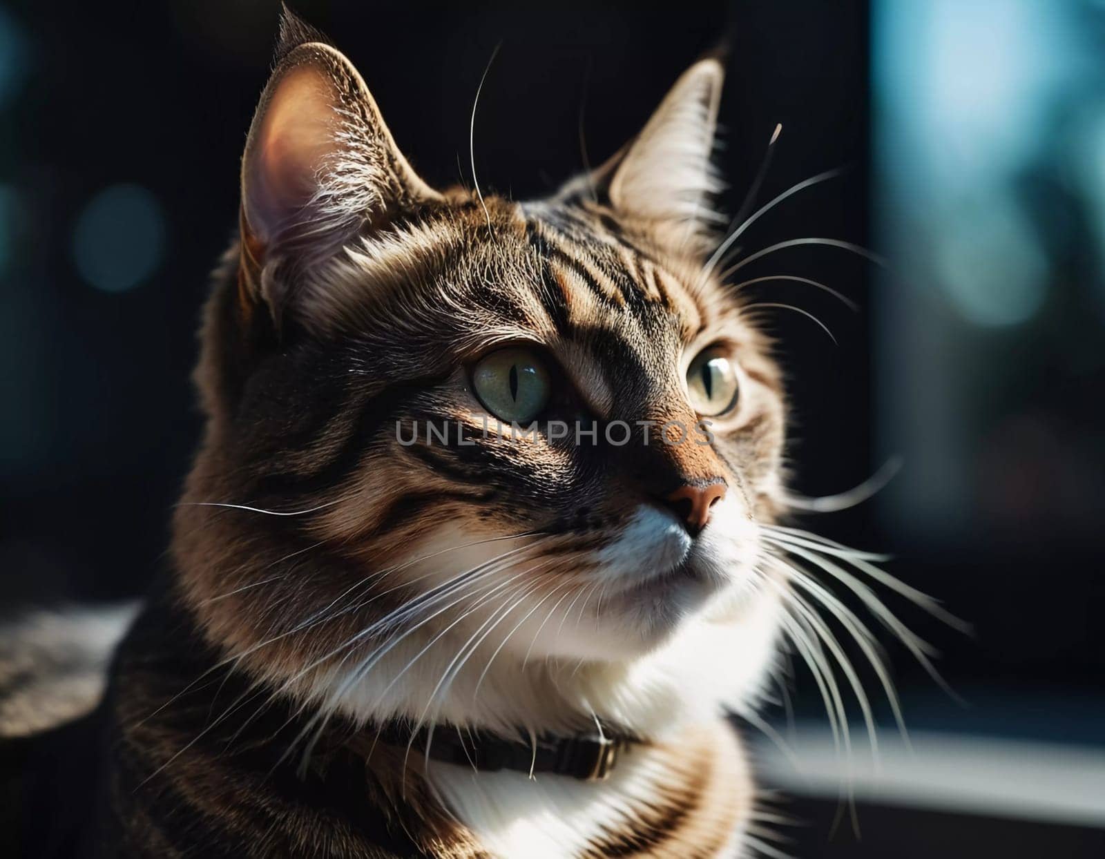 This beautiful cat with striking green eyes appears calm and composed. Its fur glistens against a blurred background, adding to its charm. Cats Felis are a genus of predatory mammals. Generative AI.