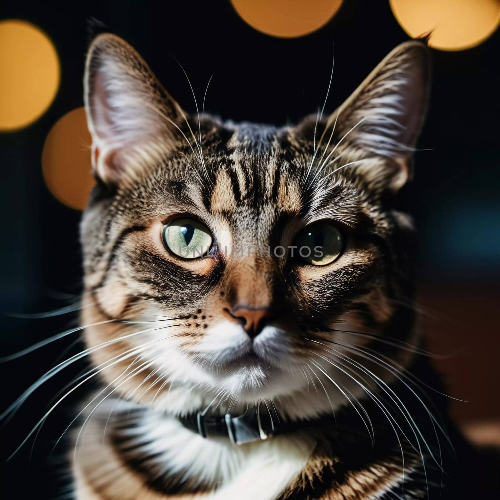 This beautiful cat with striking green eyes appears calm and composed. Its fur glistens against a blurred background, adding to its charm. Cats Felis are a genus of predatory mammals. Generative AI.