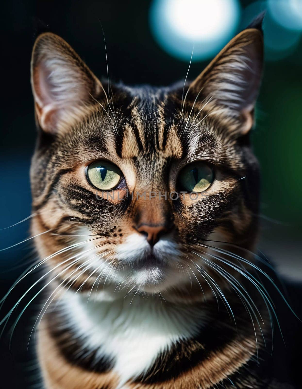 This beautiful cat with striking green eyes appears calm and composed. Its fur glistens against a blurred background, adding to its charm. Cats Felis are a genus of predatory mammals. Generative AI.