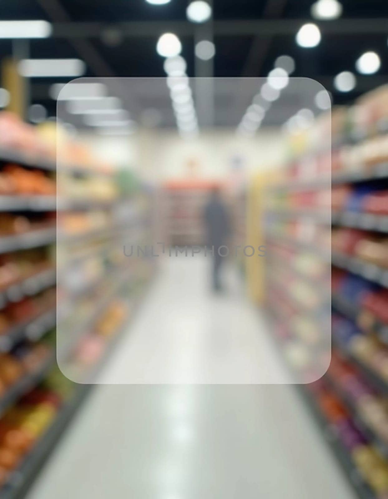 The goods are displayed invitingly for browsing. Packaged food products line the shelves of a grocery store aisle creating lively atmosphere for shoppers. Colored fruits and vegetables. Generative AI.