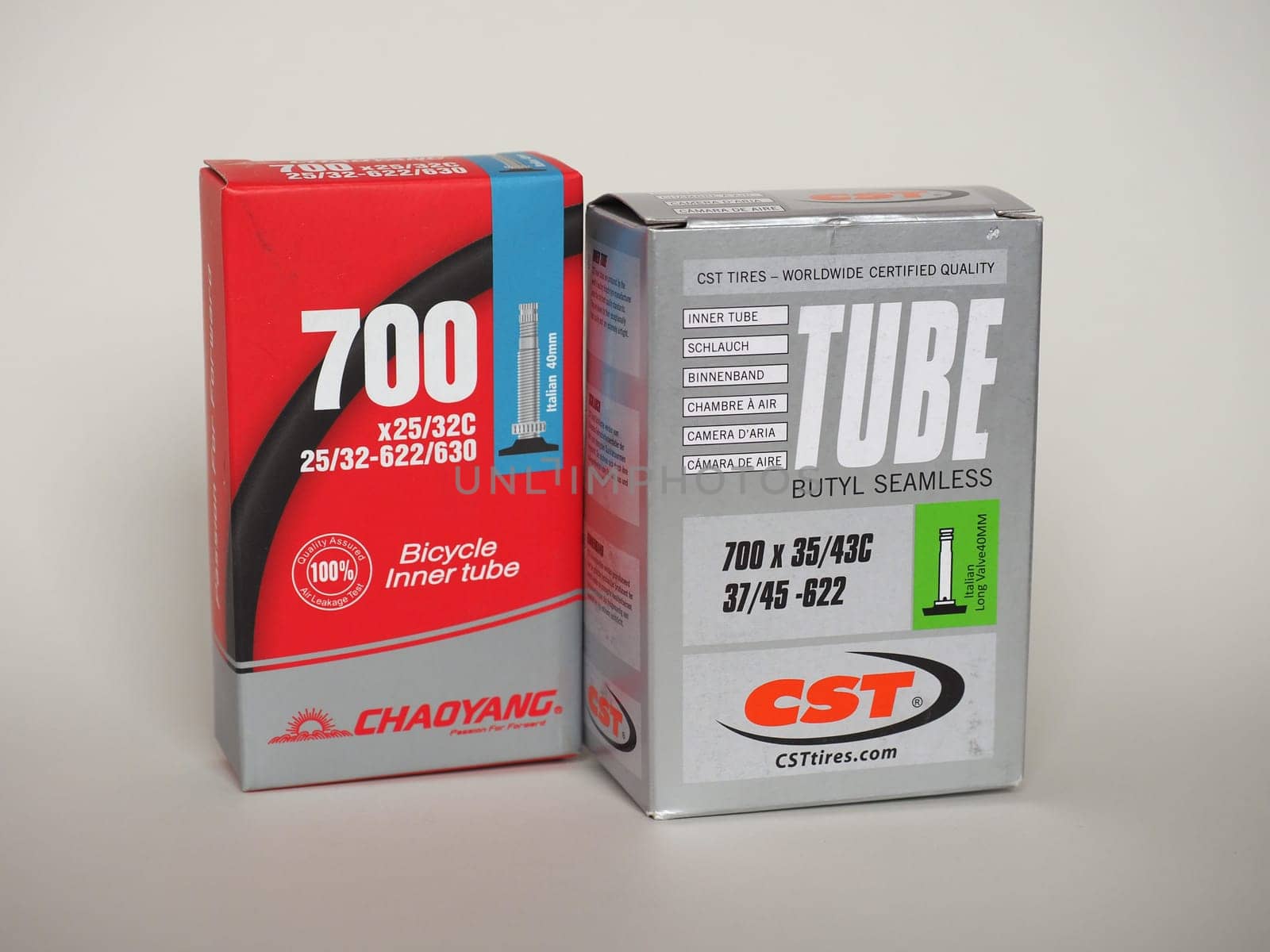 BEIJING, CHINA - APRIL 02, 2022: Chaoyang and CST bicycle inner tube