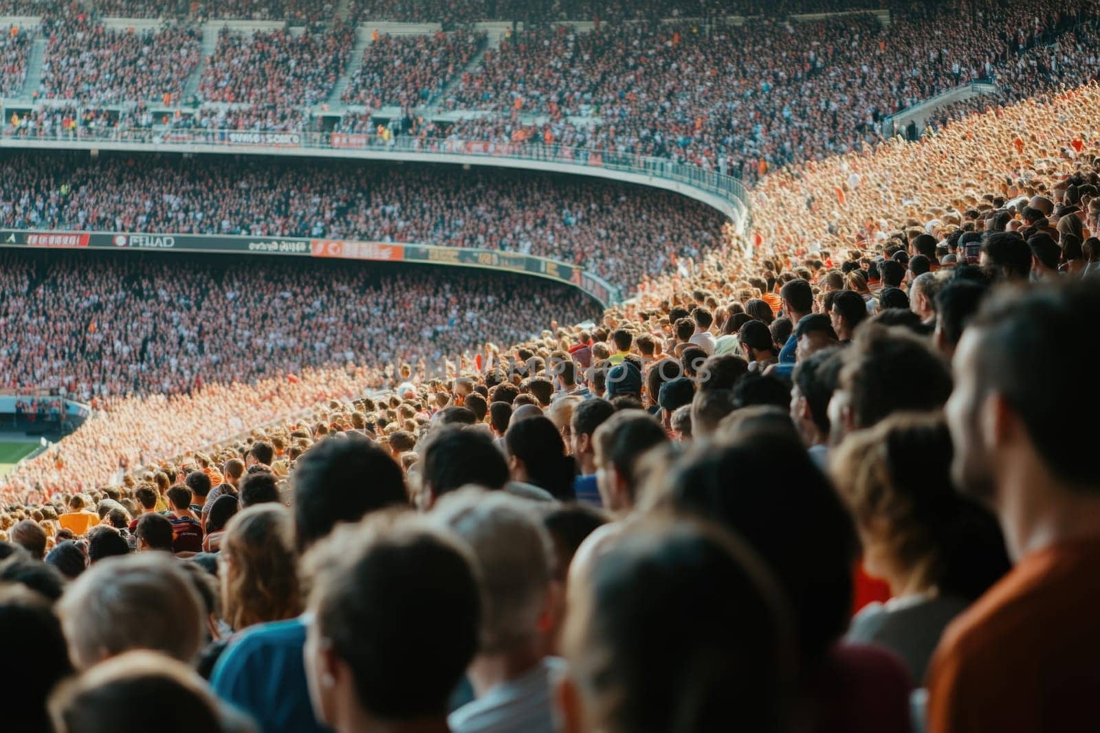 Soccer fans filling the stands of a stadium during a match