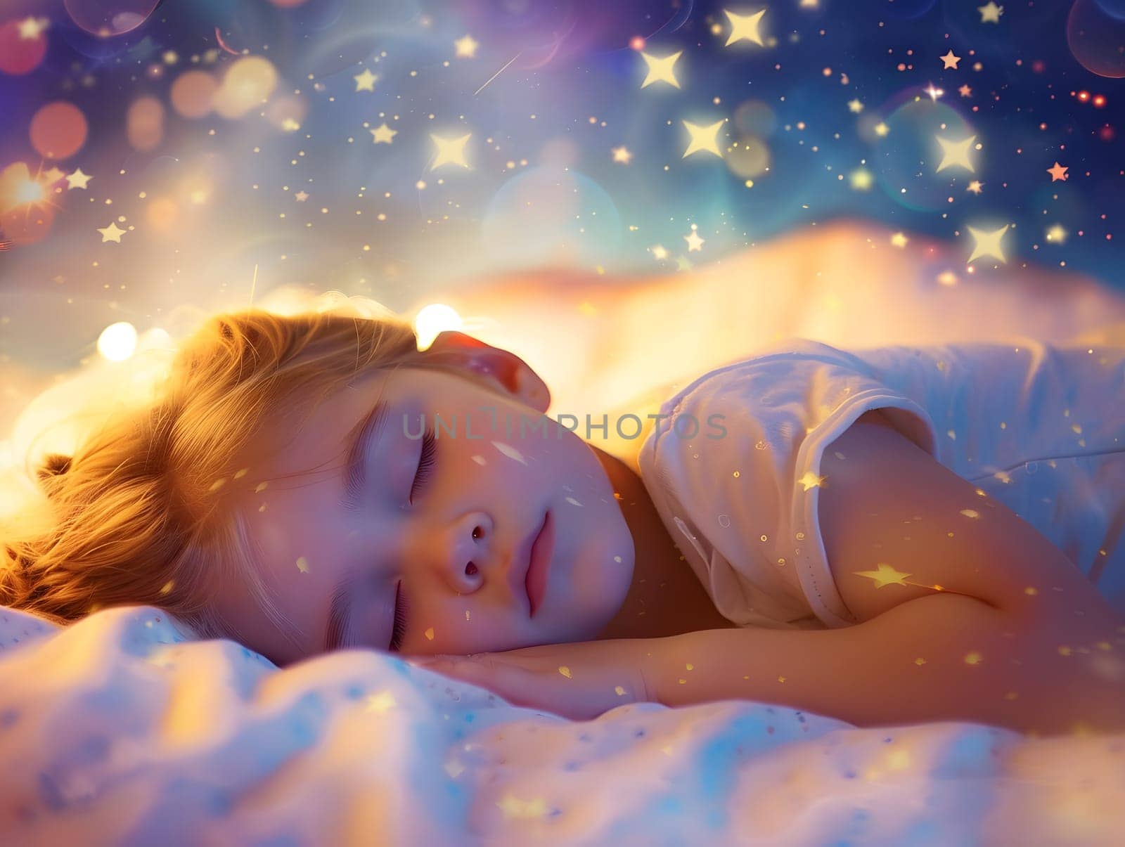 Adorable little child girl sleeping in the bed