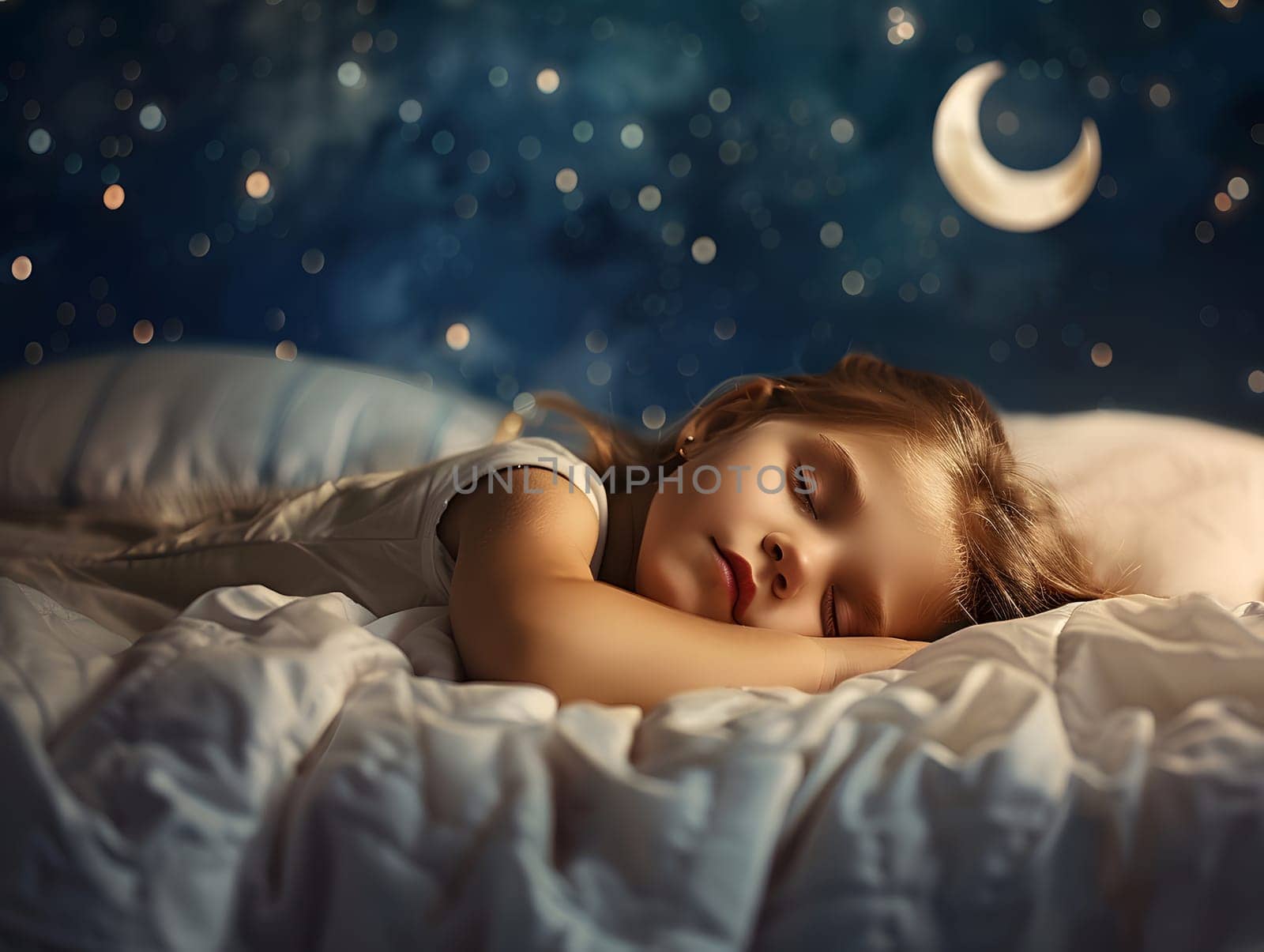 Adorable little child girl sleeping in the bed