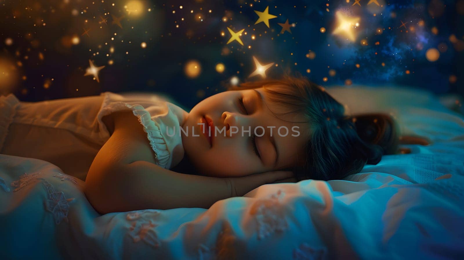 Adorable little child girl sleeping in the bed