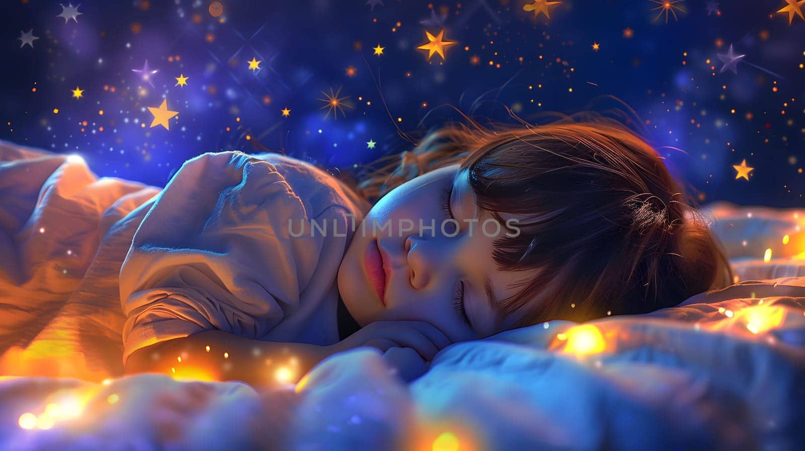 Adorable little child girl sleeping in the bed