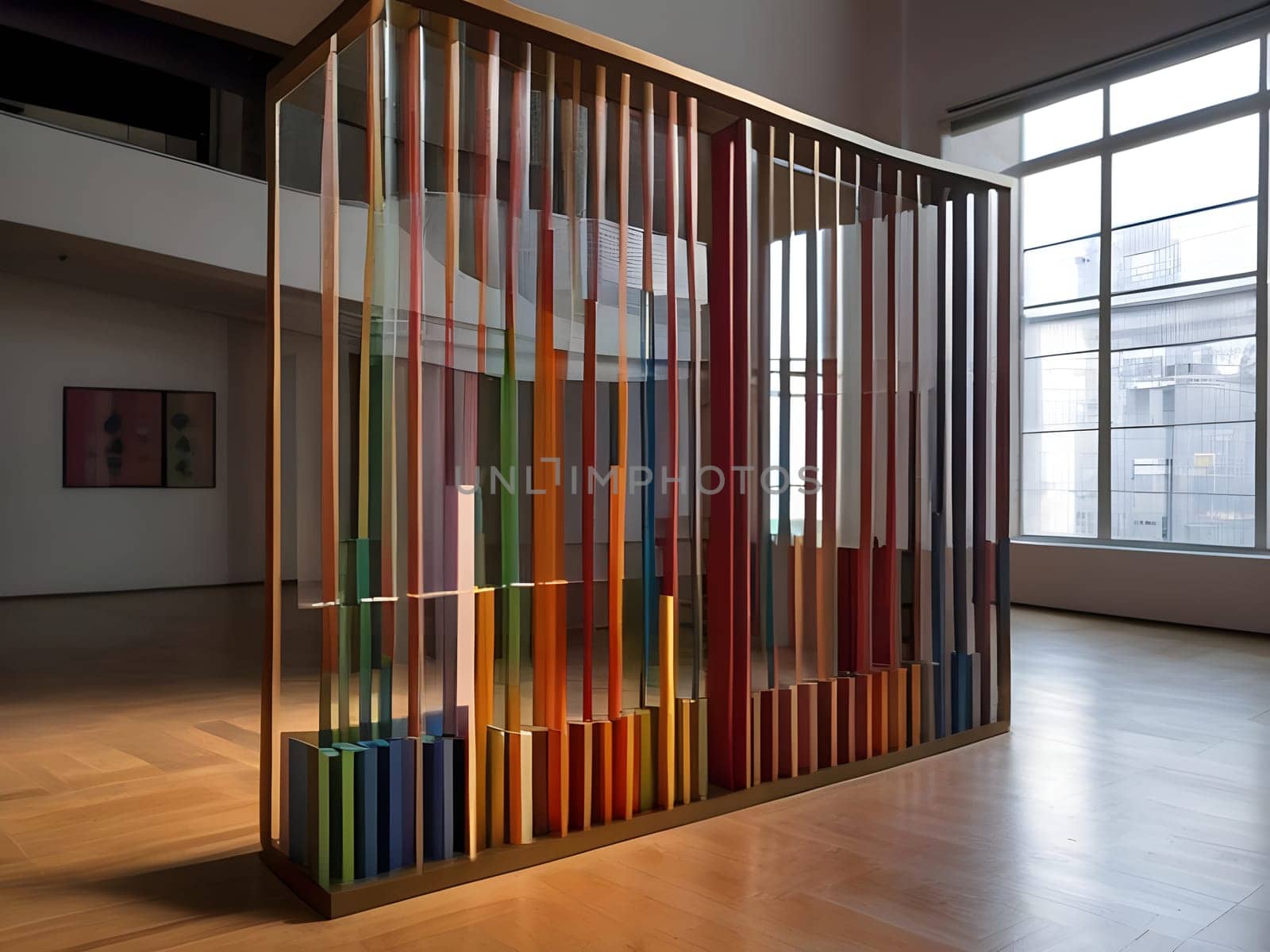 artificial intelligence generated image of Yaacov Agam's optical 3D colorful sculpture, an interactive and kinetic exploration of perception.