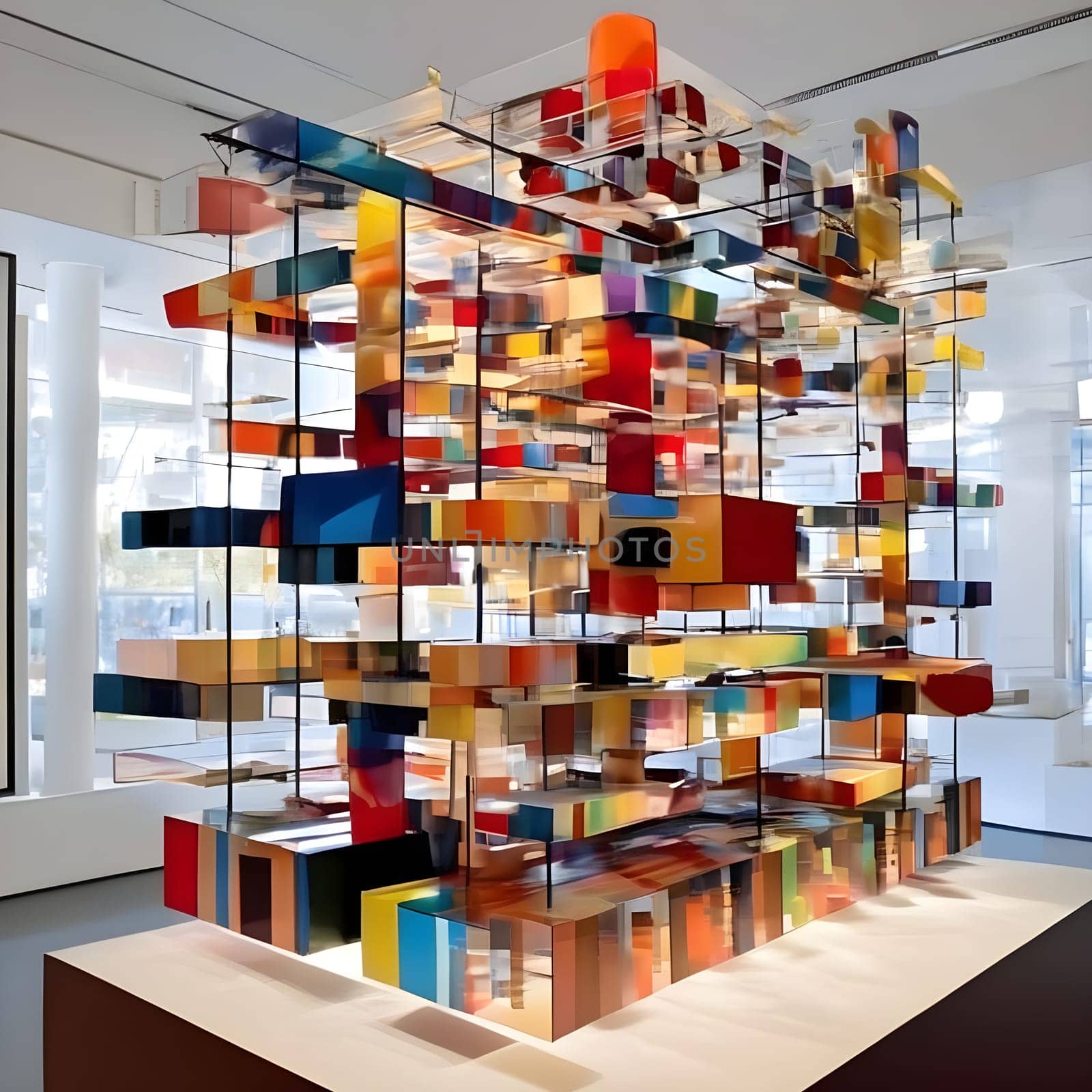 artificial intelligence generated image of Yaacov Agam's optical 3D colorful sculpture, an interactive and kinetic exploration of perception