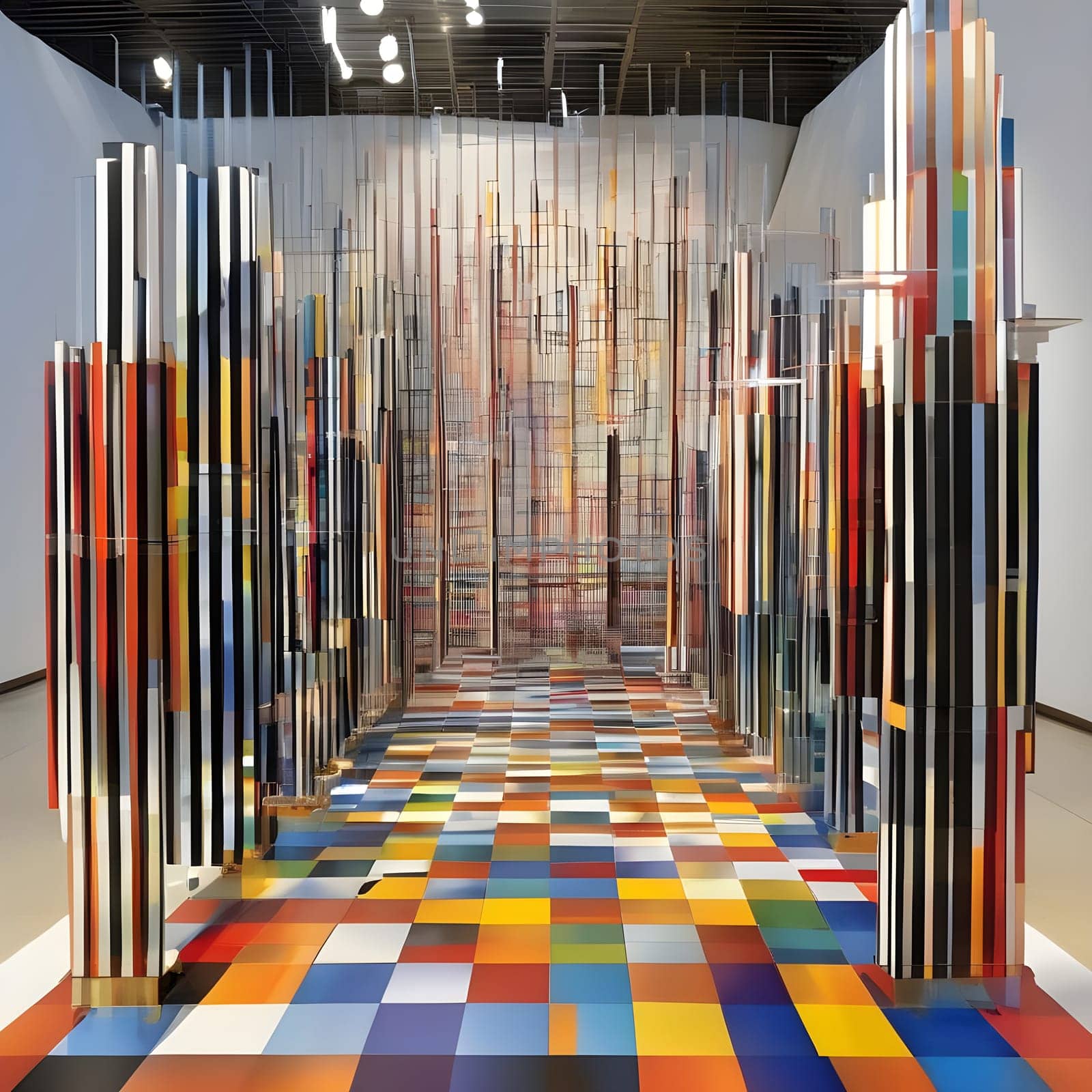 artificial intelligence generated image of Yaacov Agam's optical 3D colorful sculpture, an interactive and kinetic exploration of perception