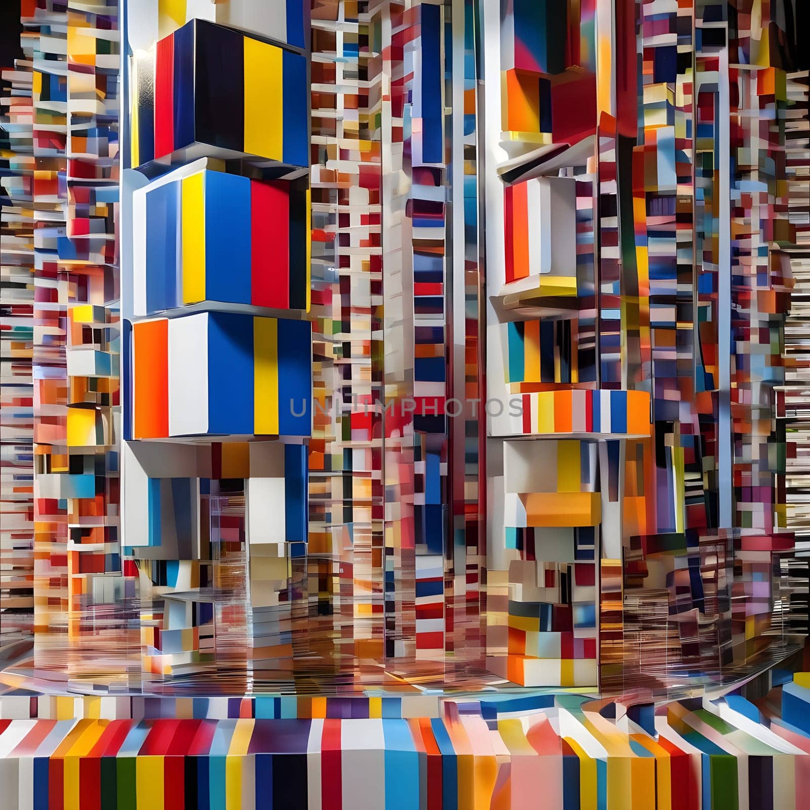 artificial intelligence generated image of Yaacov Agam's optical 3D colorful sculpture, an interactive and kinetic exploration of perception
