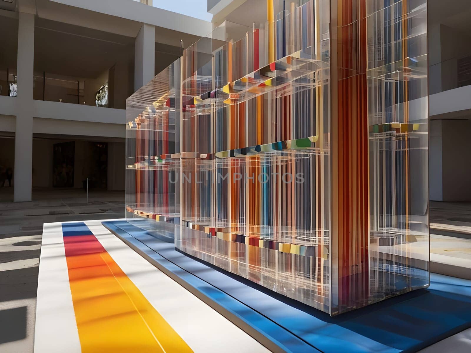artificial intelligence generated image of Yaacov Agam's optical 3D colorful sculpture, an interactive and kinetic exploration of perception.