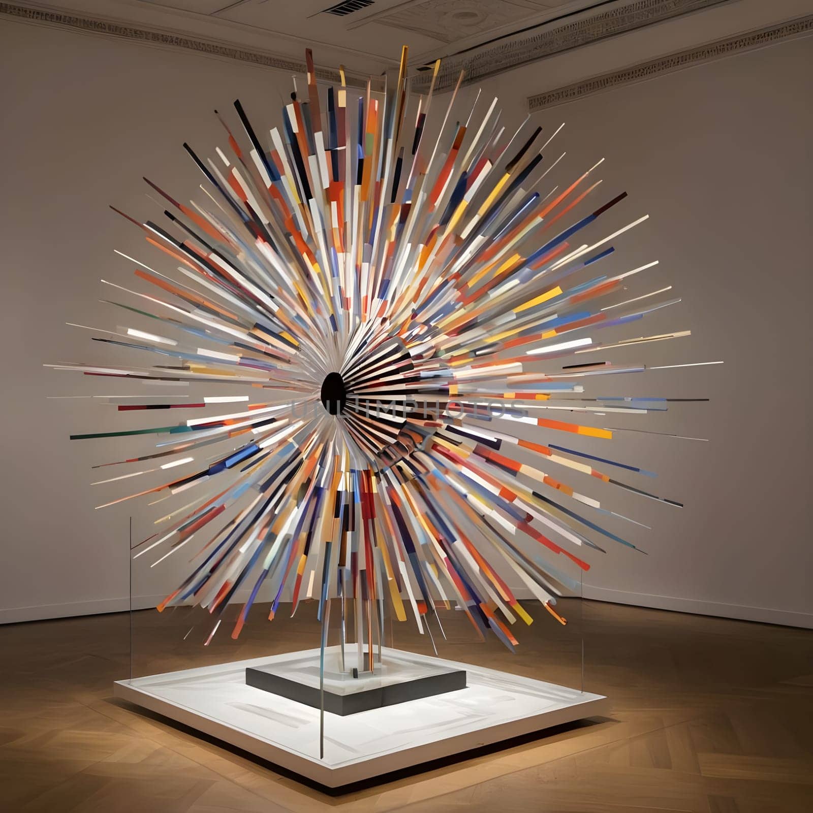 artificial intelligence generated image of Yaacov Agam's optical 3D colorful sculpture, an interactive and kinetic exploration of perception.