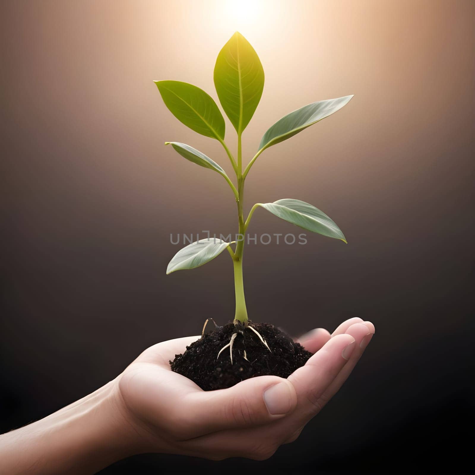 artificial intelligence generated image of desert landscape with a seedling plant sprouting from the ground as metaphor for global warming.