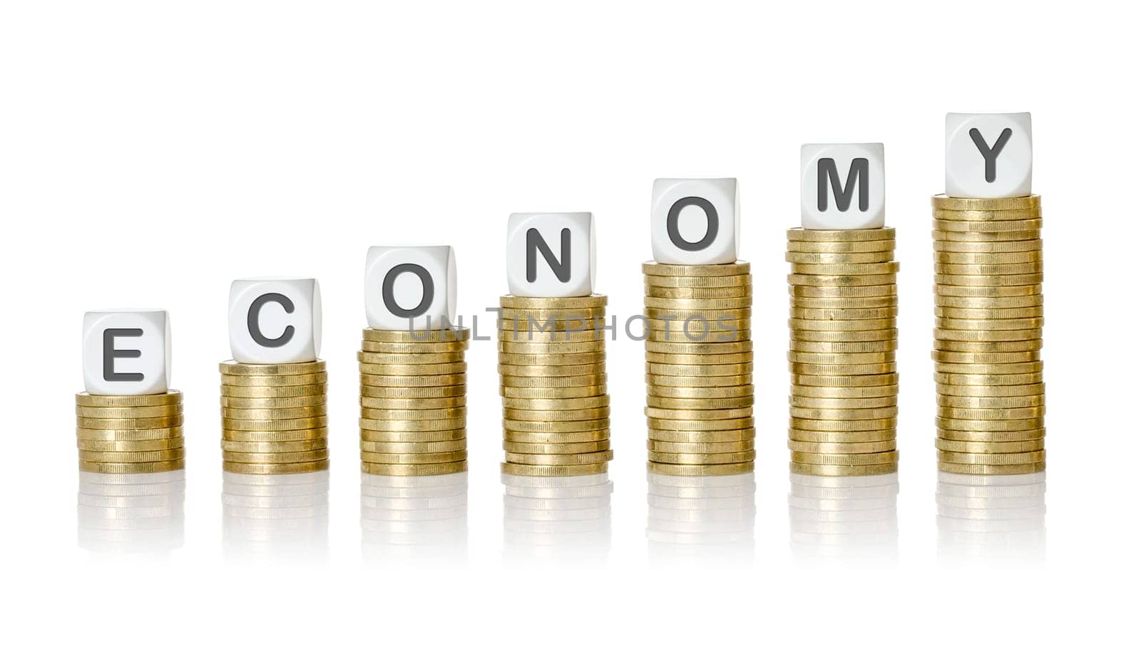 Coin stacks with letter dice - Economy