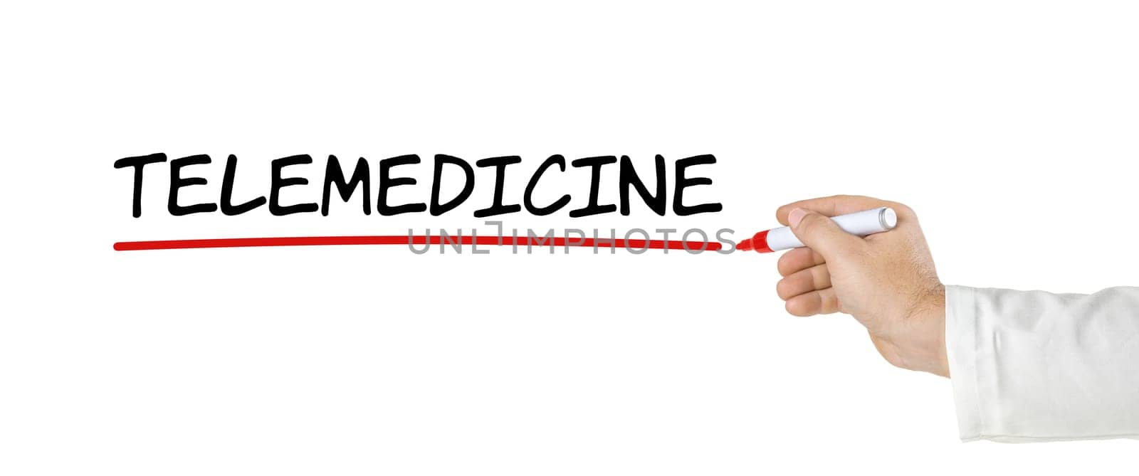 Hand with pen writing Telemedicine