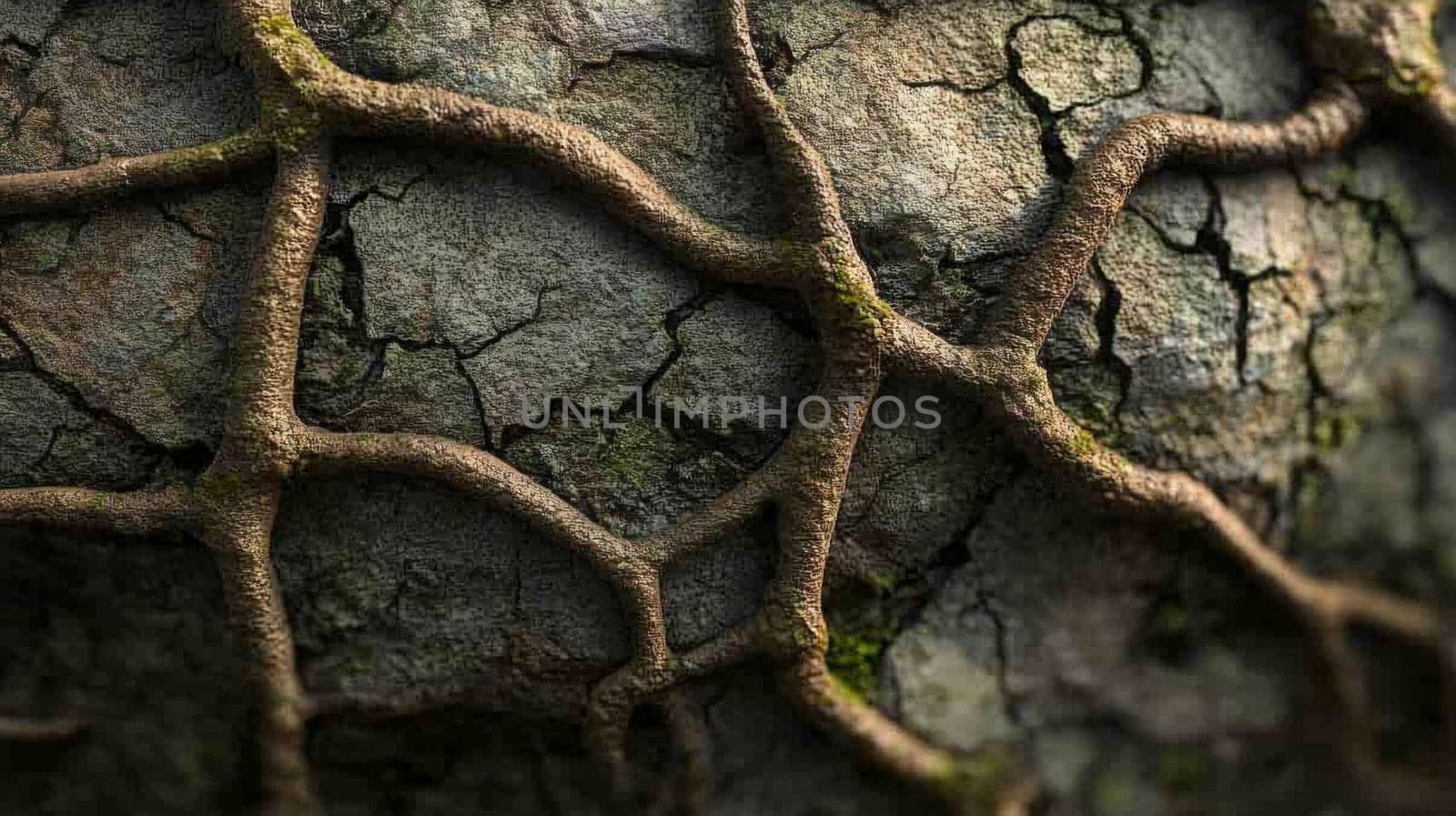 Natural fungus mycelium network texture closeup. Filaments of fungi microorganisms microscopy. AI Generative content
