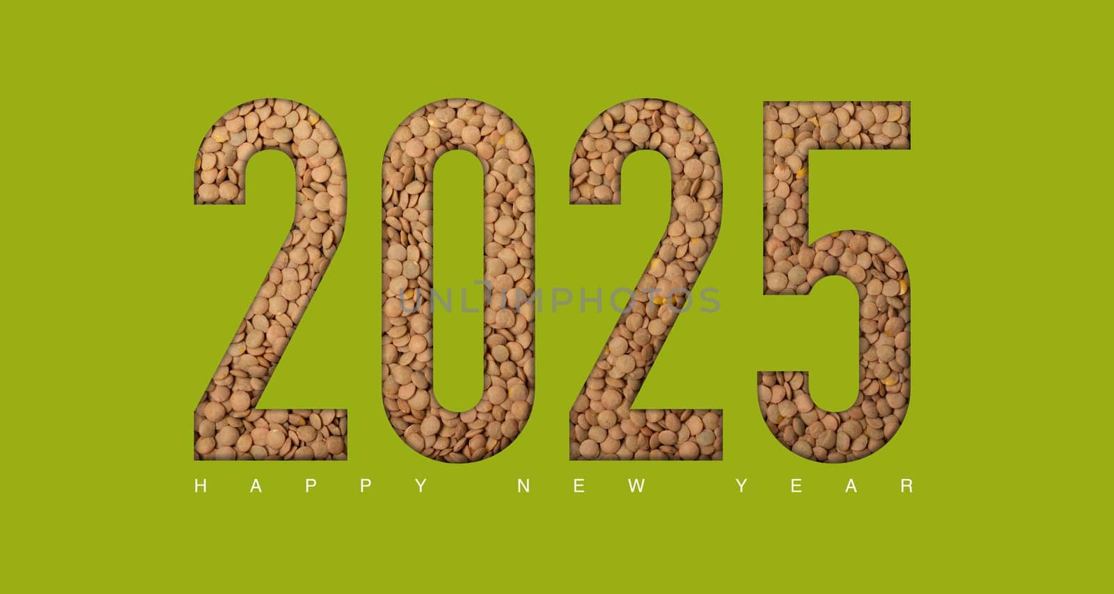 2025 lentil new year concept on a green background. 3d illustration