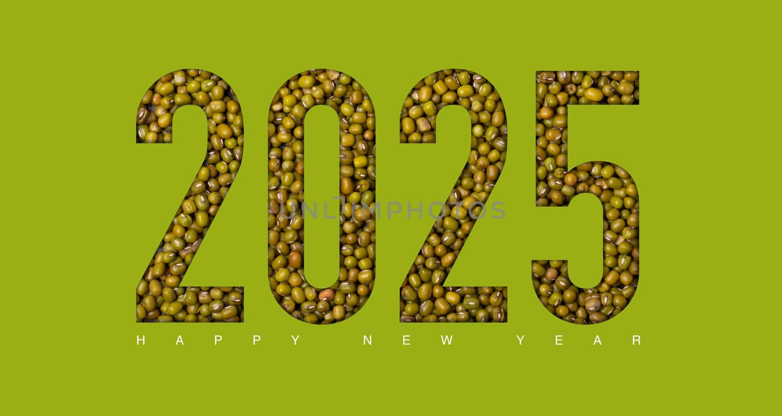 2025 mung bean new year concept on a green background. 3d illustration