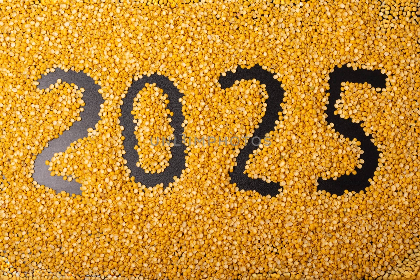 2025 new year concept on a split peas background. 3d illustration