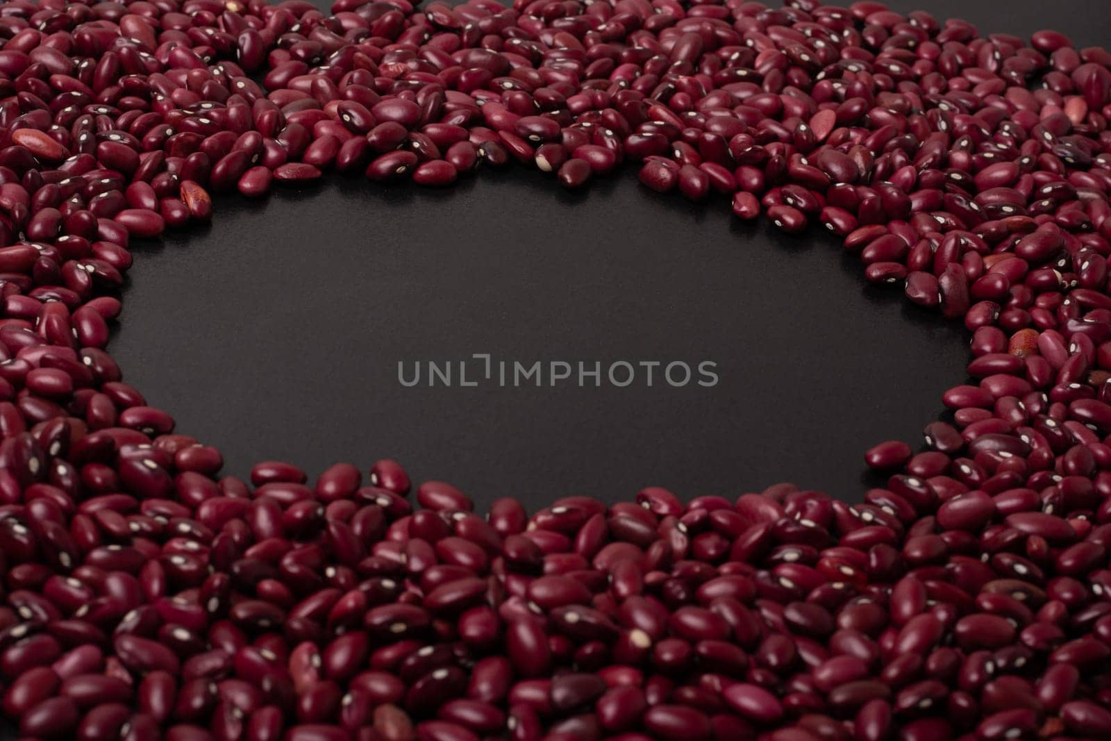 Red beans texture pattern with big empty space background, top viewpoint