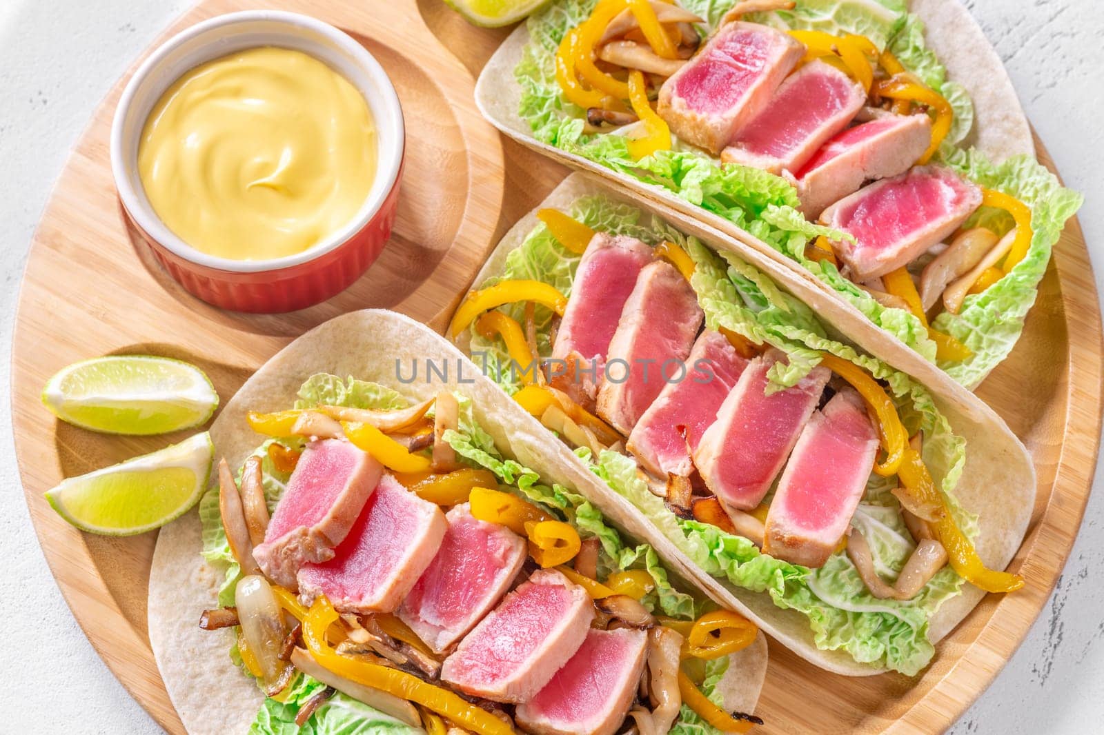 Sizzling Tuna Fajitas with Cheese Sauce