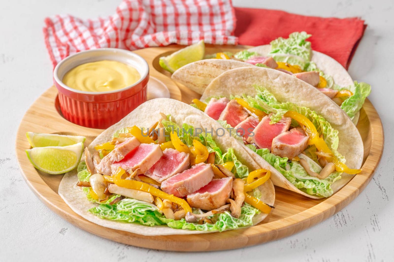 Sizzling Tuna Fajitas with Cheese Sauce