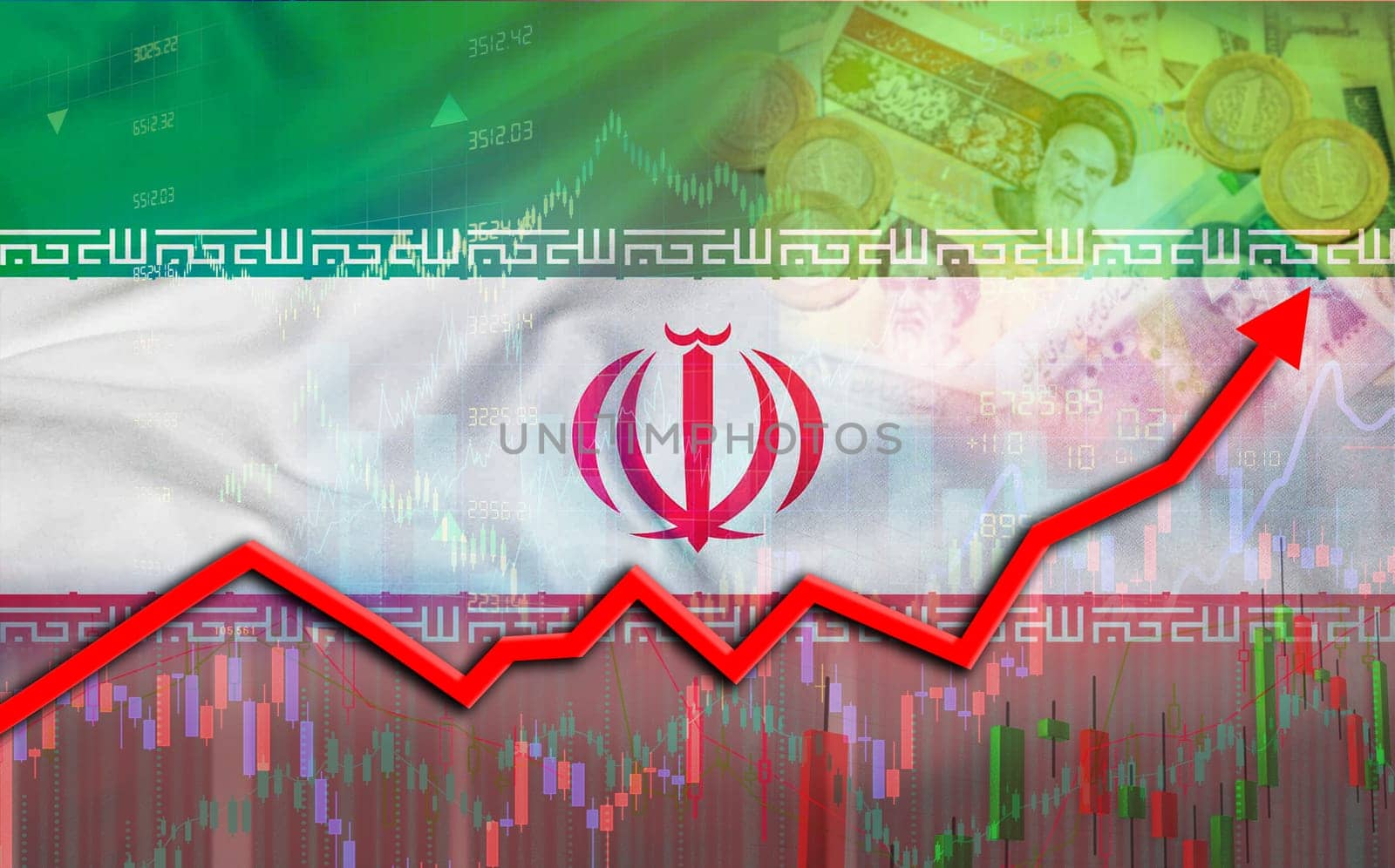 Iran economic growth on financial graph. Iran financial growth on market graph