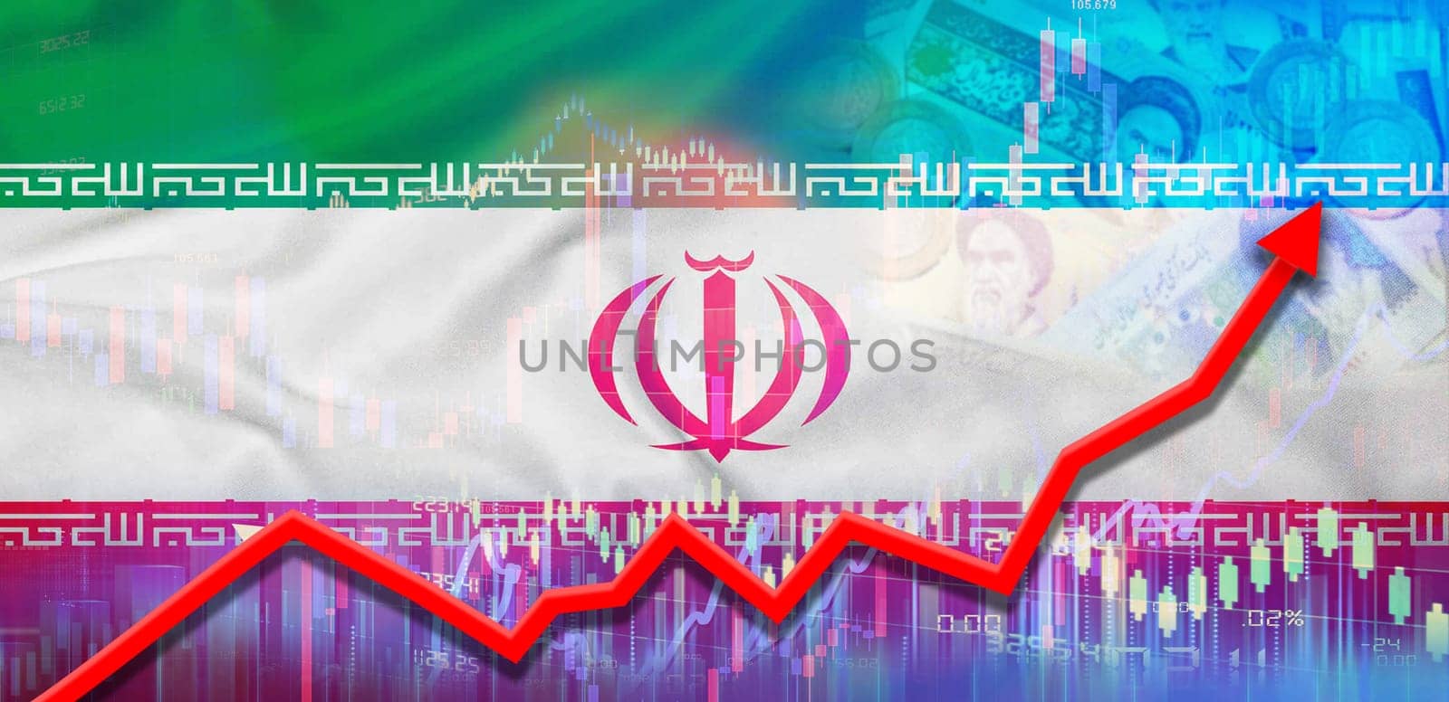 Iran financial growth on market graph. Iran economic growth on financial graph