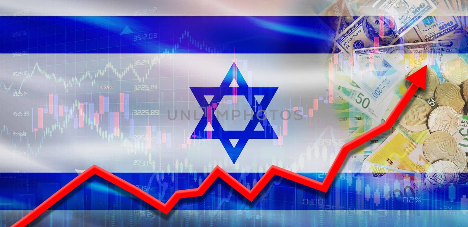 Israel financial growth on market graph. Israel economic growth on financial graph