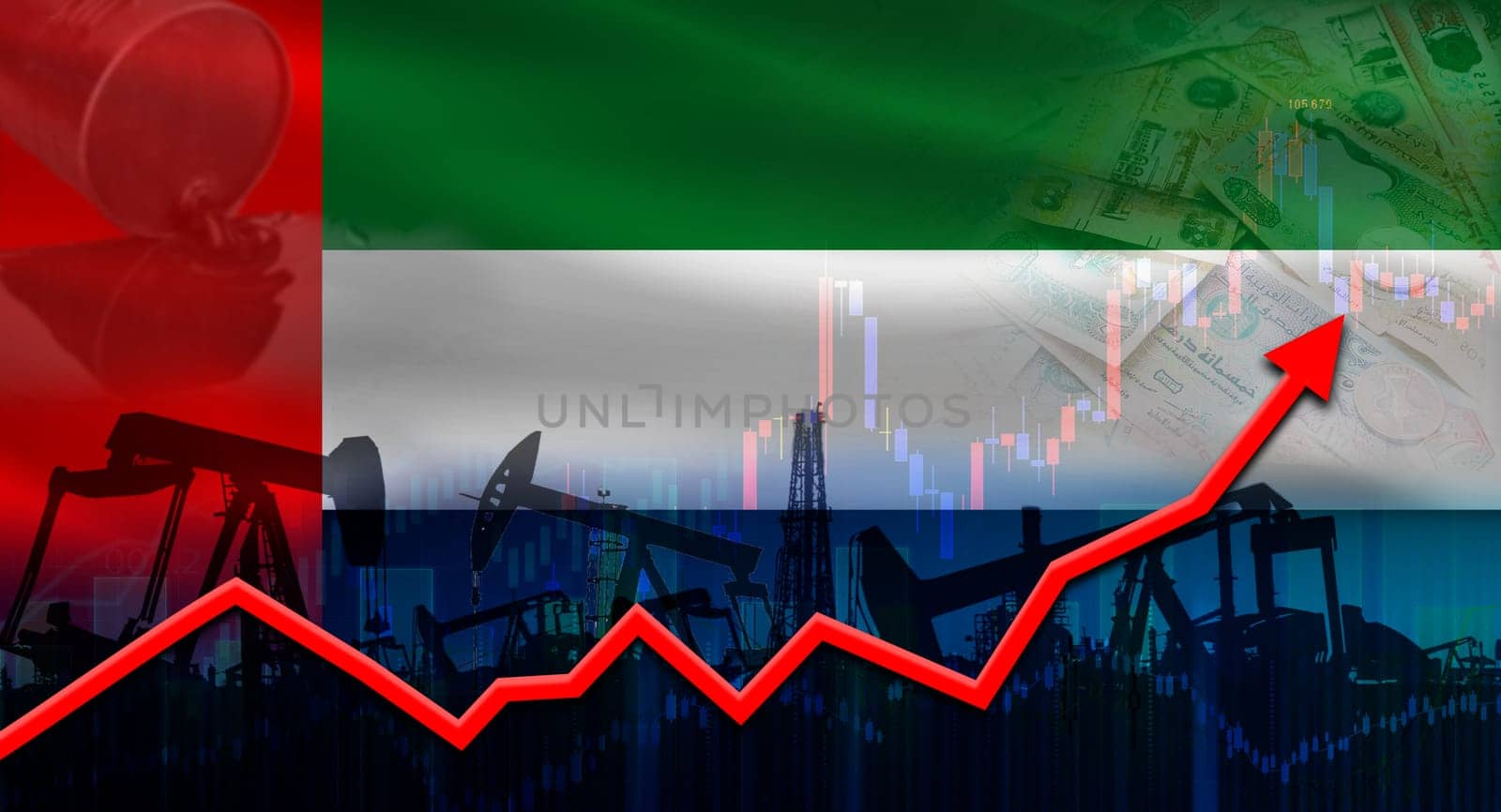 Oil production with Dubai flag, petrol industry