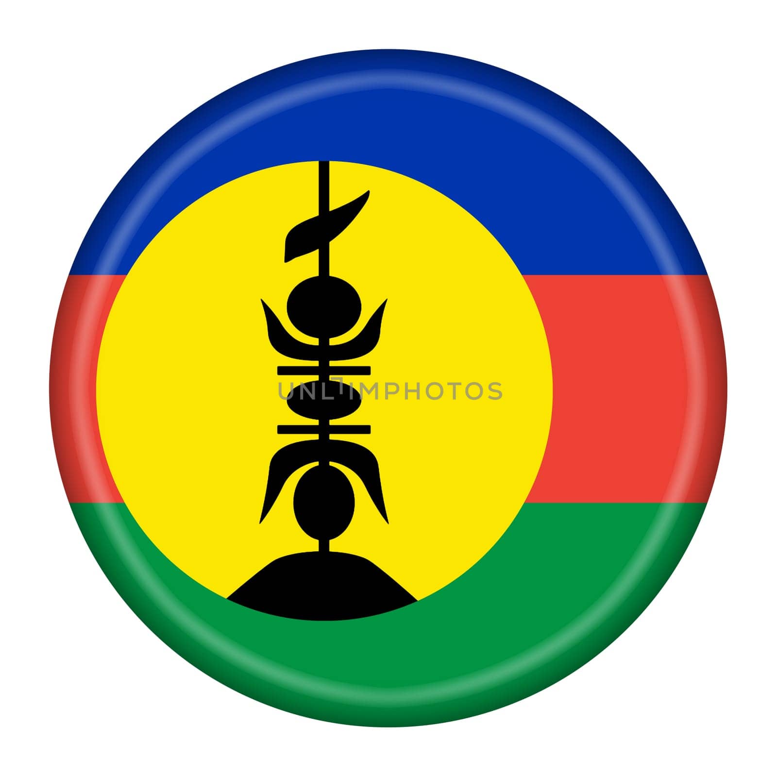 A New Caledonia flag button 3d illustration with clipping path