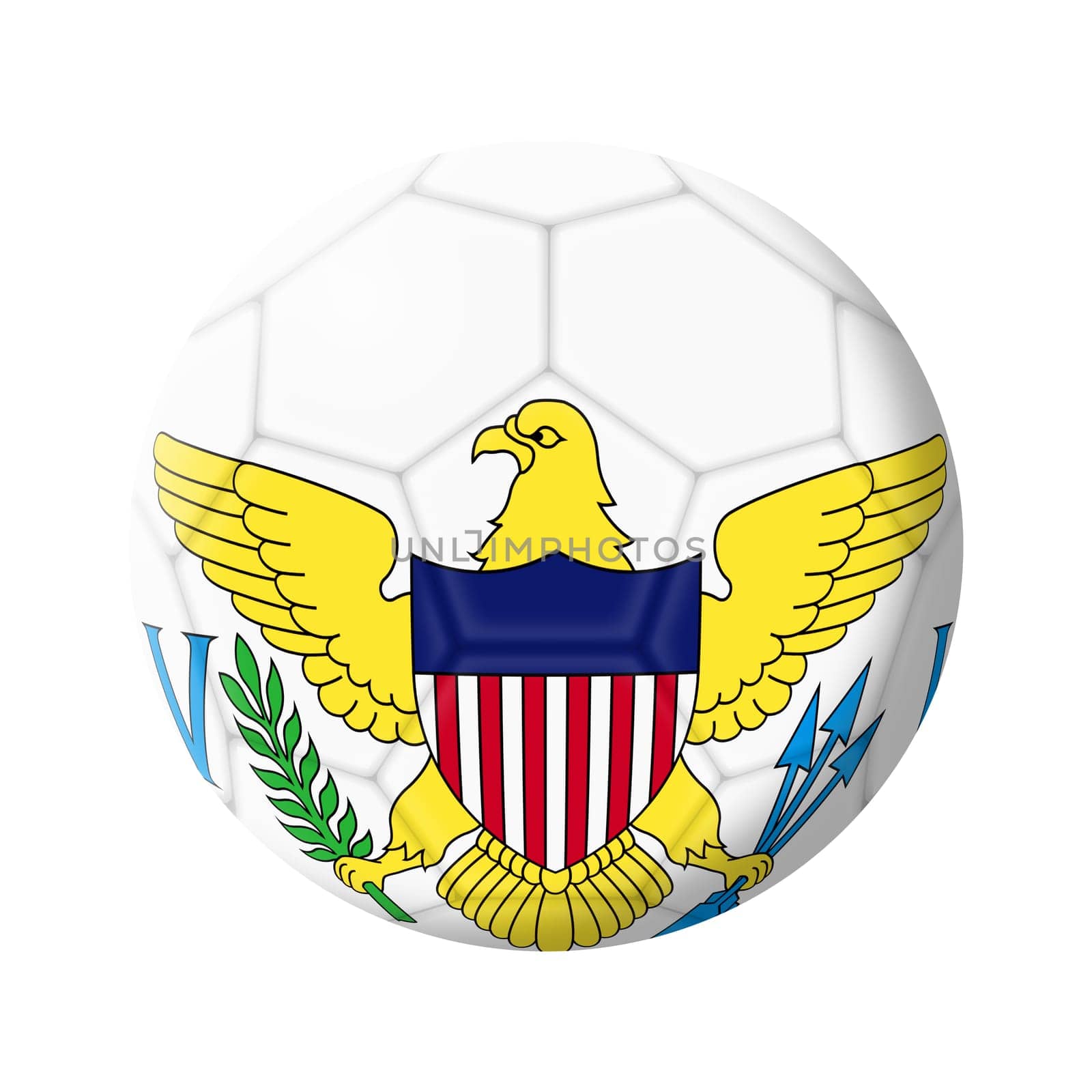A US Virgin Islands soccer ball football 3d illustration isolated on white with clipping path