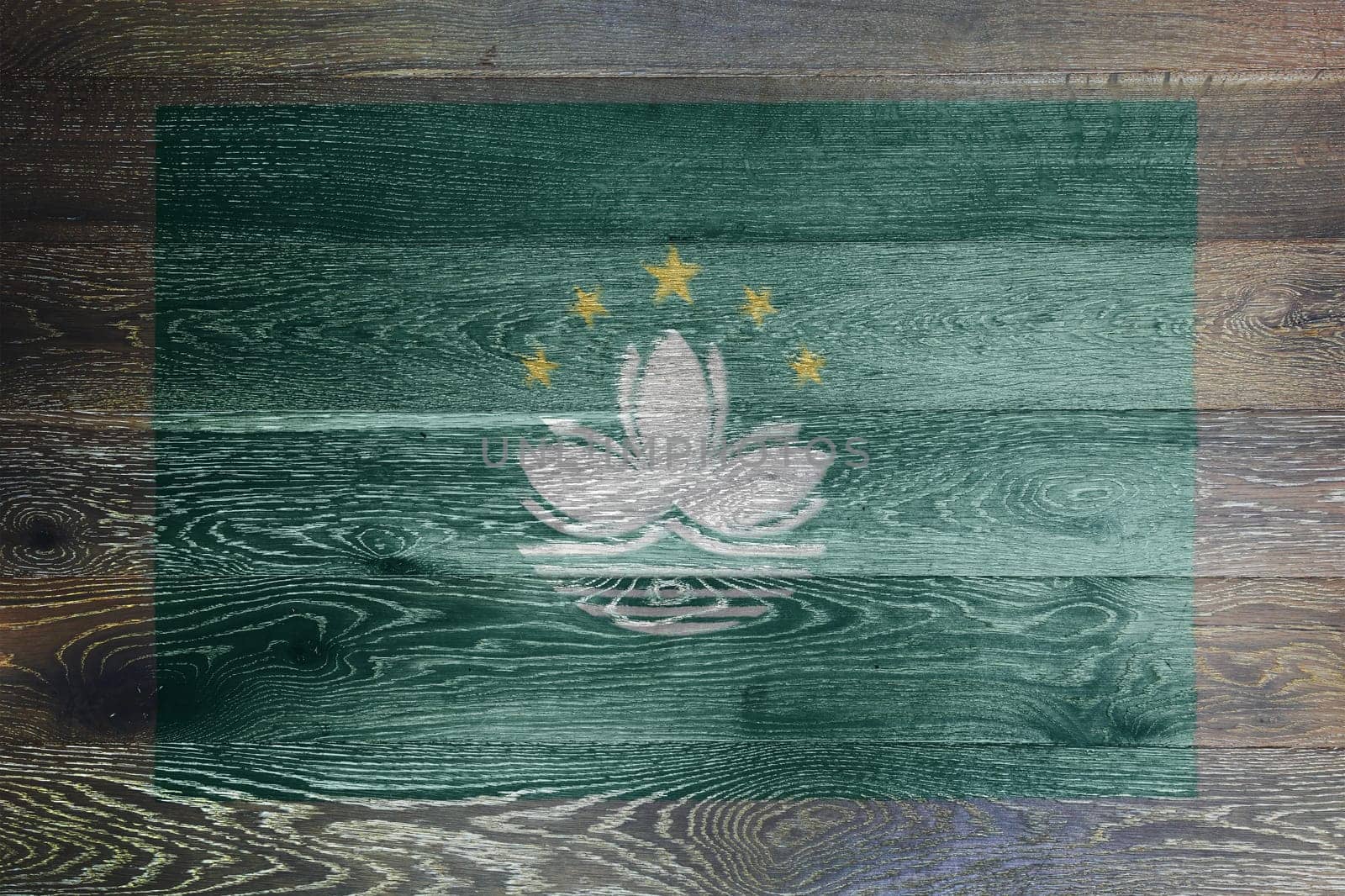 A Macao flag on rustic old wood surface background