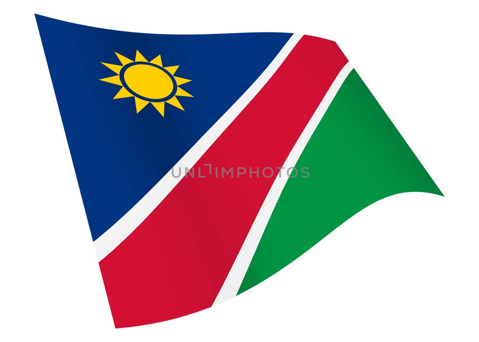 A Namibia waving flag graphic isolated on white with clipping path 3d illustration