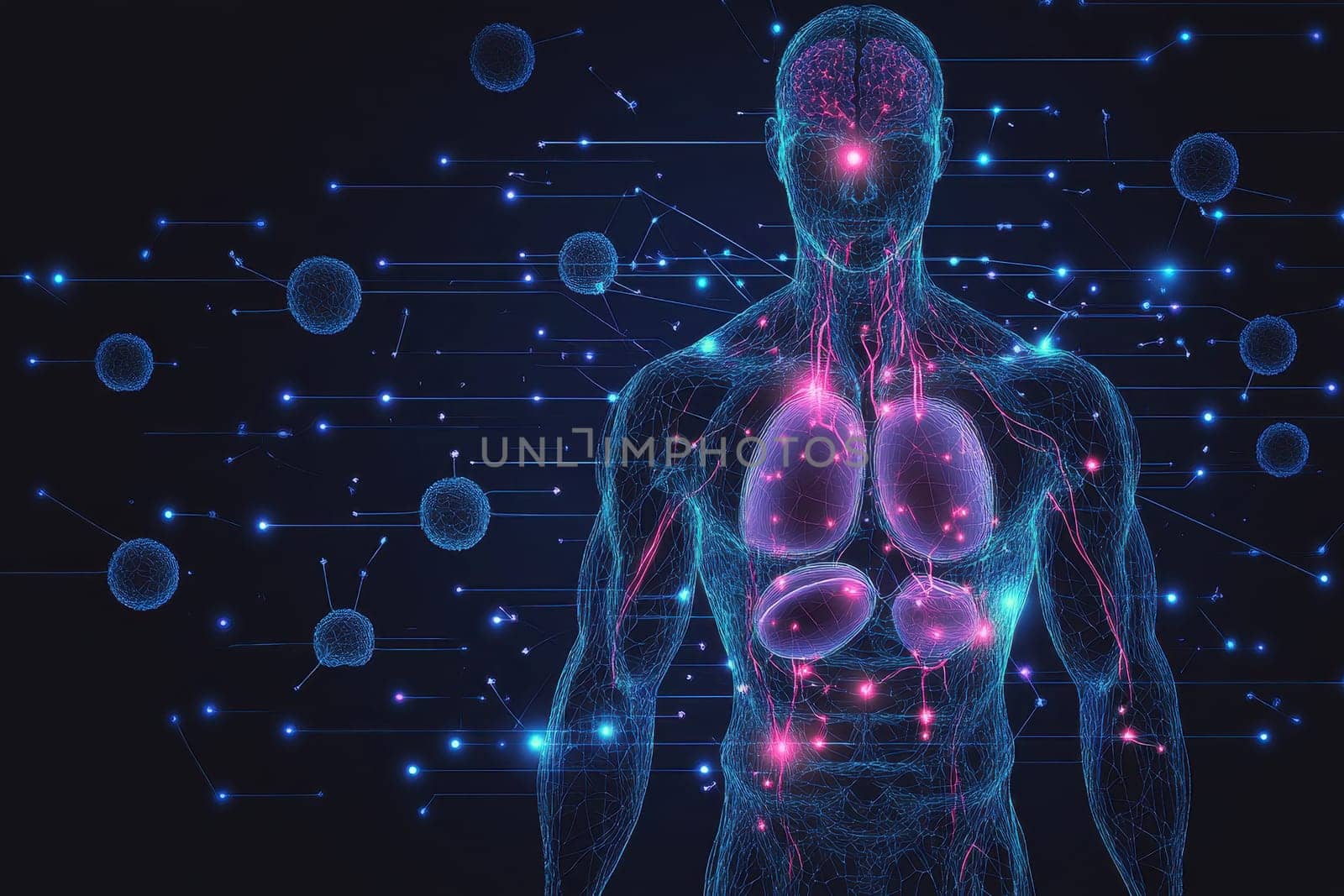 Vibrant illustration of a glowing human silhouette showcasing antioxidant pathways within the body. This conceptual graphic emphasizes health and wellness.