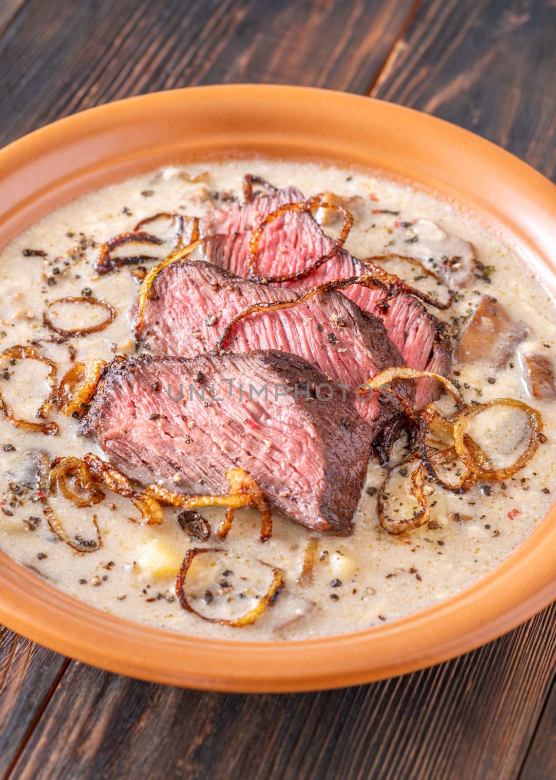 Creamy Peppercorn Steak Soup, Sliced Beef