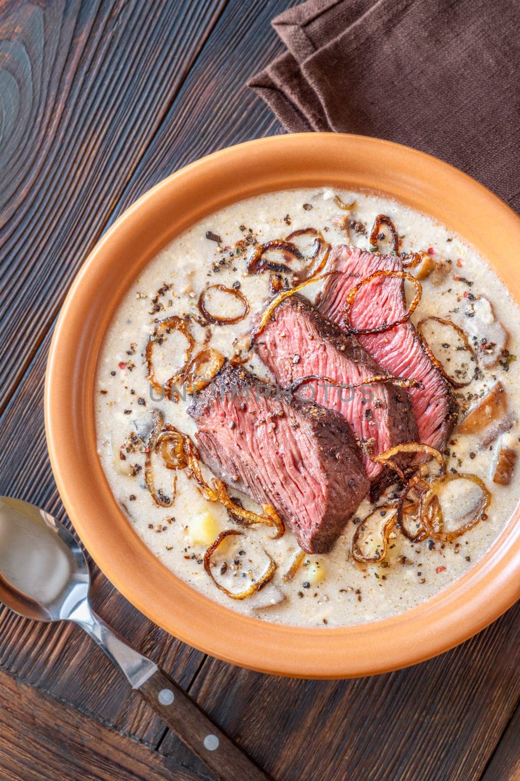 Creamy Peppercorn Steak Soup, Sliced Beef