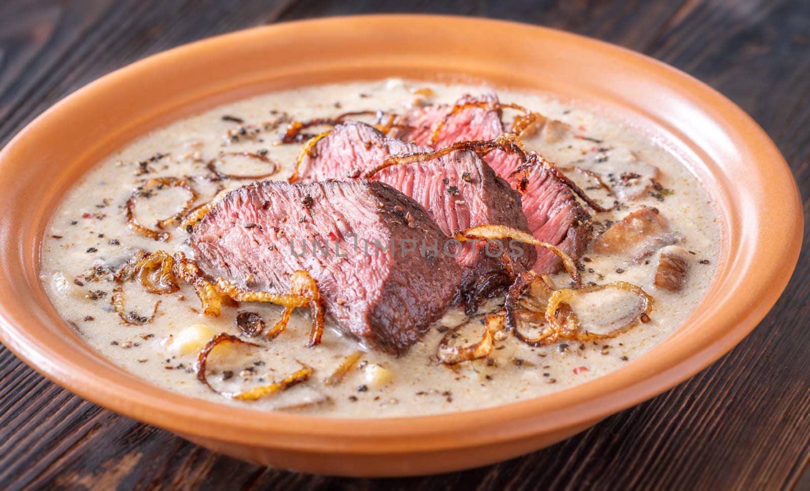 Creamy Peppercorn Steak Soup, Sliced Beef