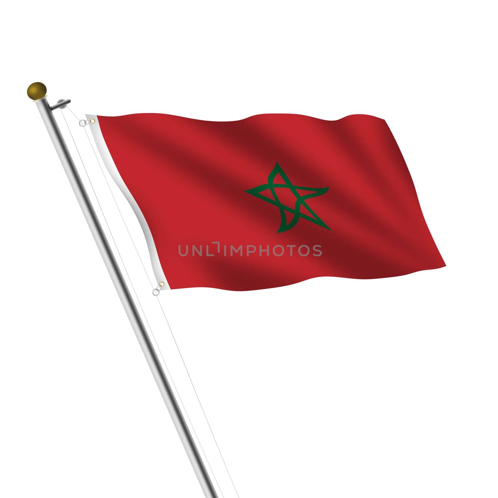 A Morocco flagpole 3d illustration on white with clipping path