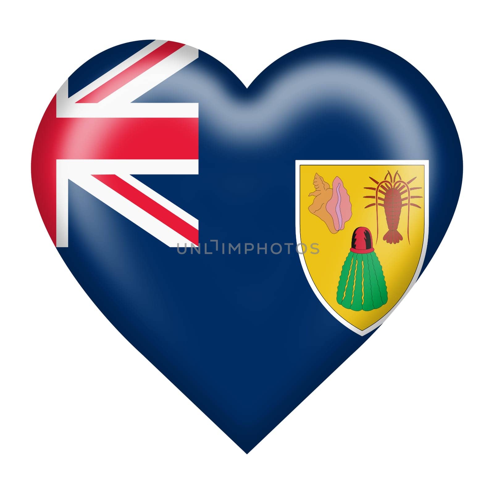 A Turks and Caicos Islands flag heart button 3d illustration isolated on white with clipping path