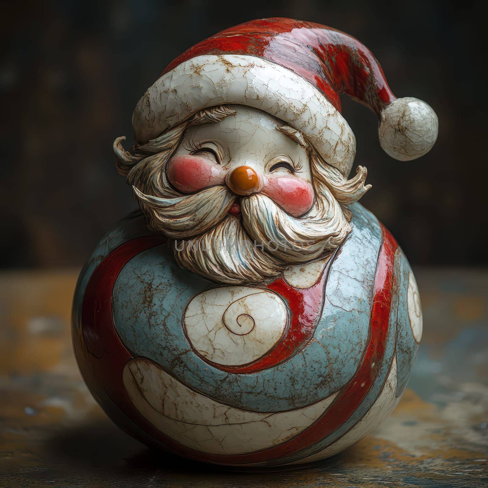 This delightful Santa ornament features a smiling face wearing a classic red hat and colorful swirls on its body perfect for holiday decor.