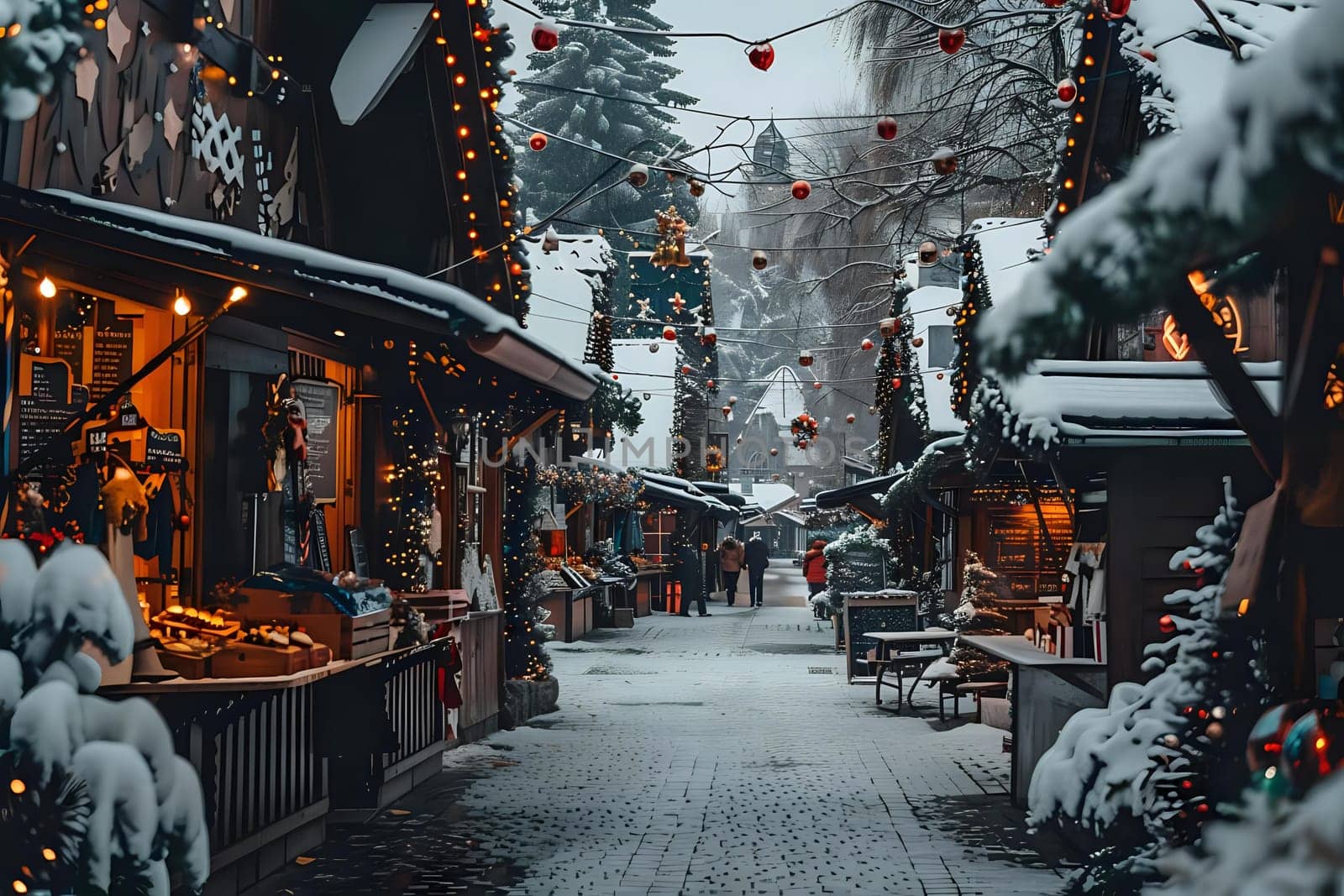 Snowy Winter Village Market: Festive Lights, Cozy Shops, and Christmas Cheer