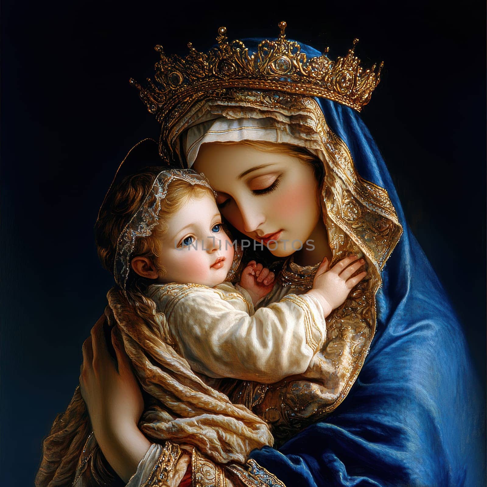 Mother of God with a baby. AI generative.
