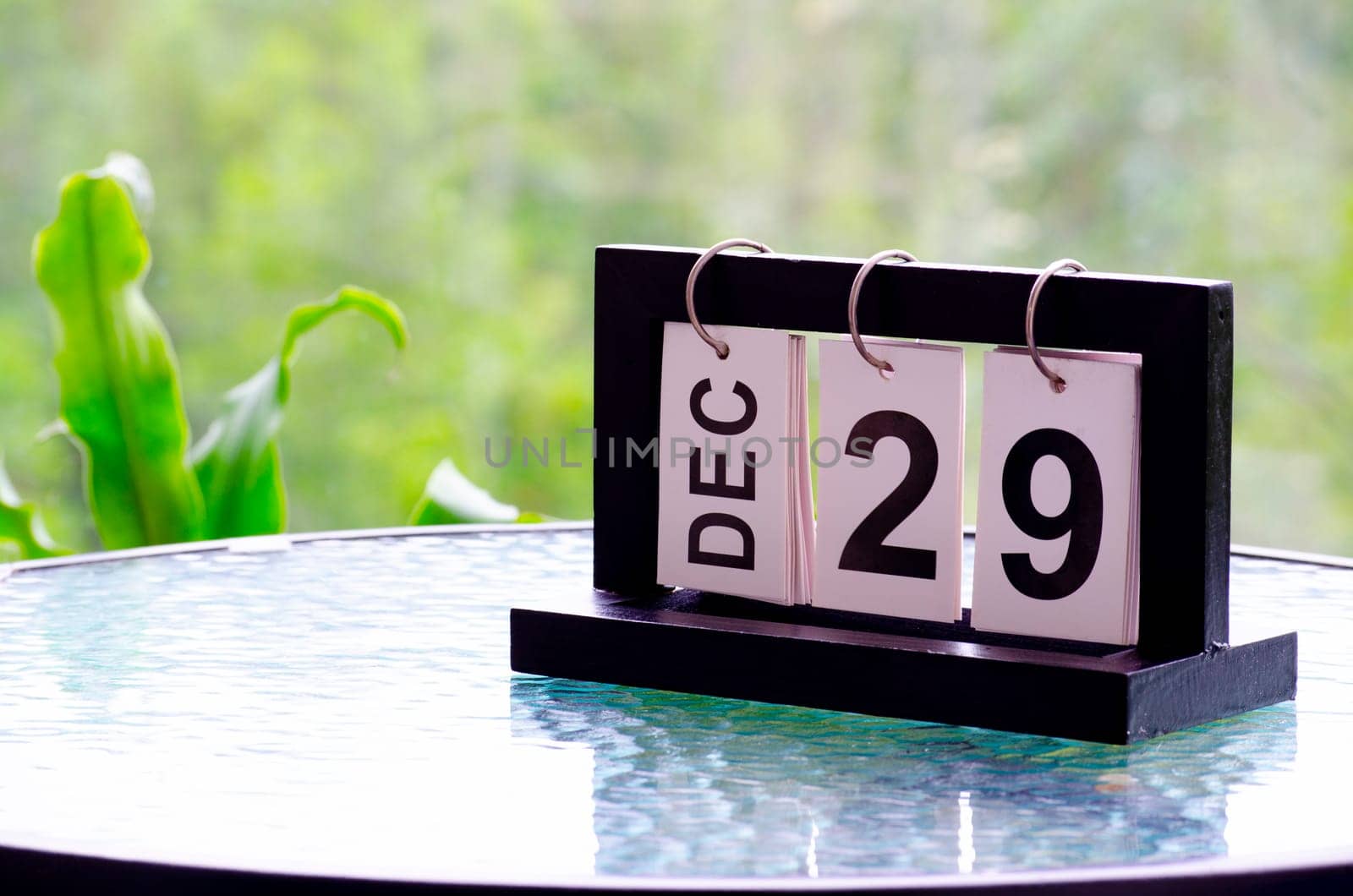 29 December calendar on marble table with customizable space for text. December calendar concept.