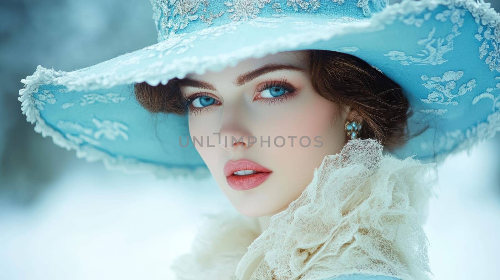 elegant woman from the Victorian era standing in a richly decorated parlor. AI generative.