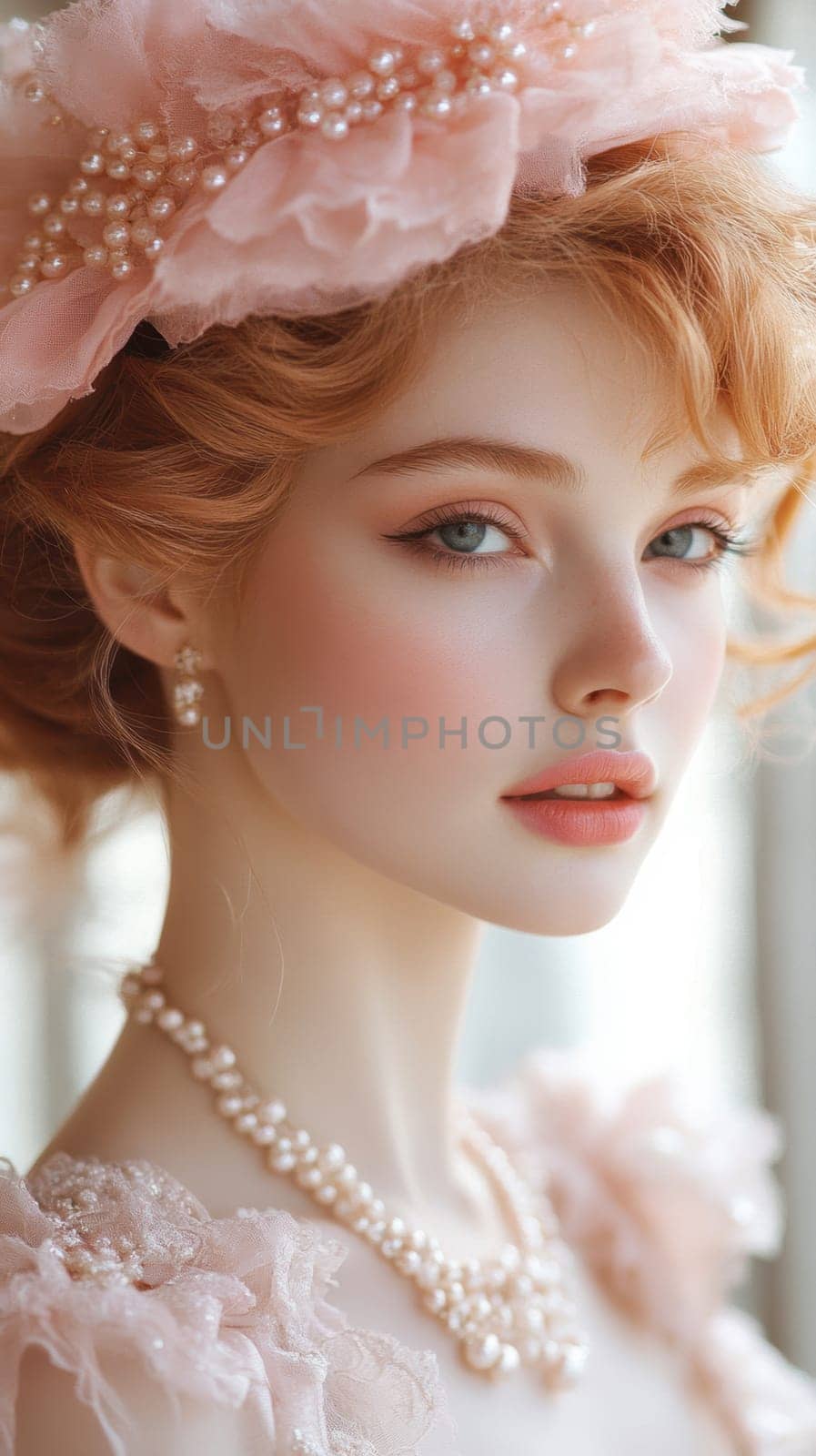 elegant woman from the Victorian era standing in a richly decorated parlor. AI generative.
