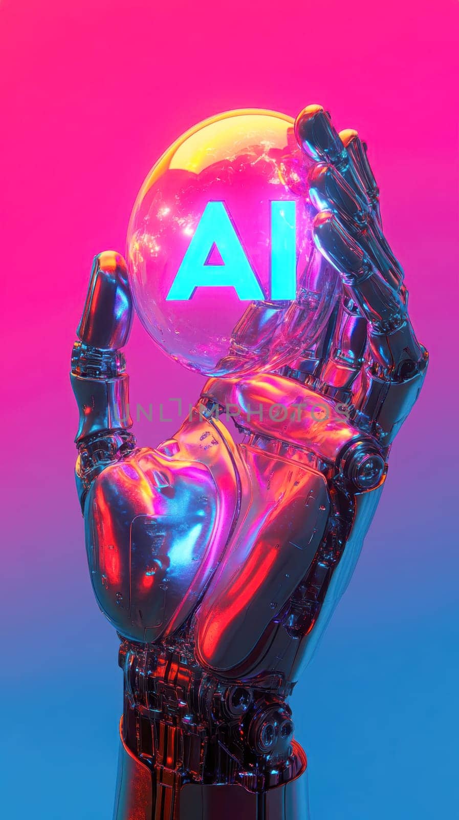 robot hand gently holding an 'AI' logo in its palm. AI generative.