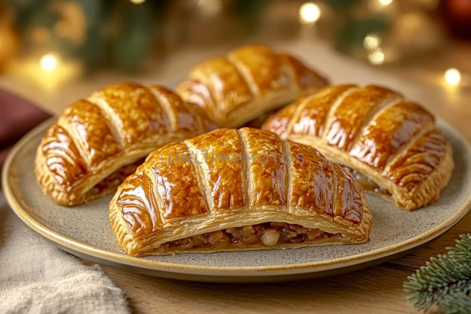 Freshly baked pies with filling. AI generative.
